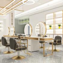 Stainless steel marble net red mirror hair salon mirror haircut cabinet one hair salon special tide hot dyeing table