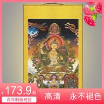 High-definition portrait of Manjushri Bodhisattva Silk material Thangka Buddha painting Buddha hall living room decoration painting scroll hanging painting