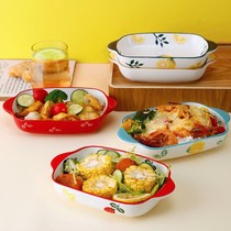 Air fryer baking bowl Japanese-style creative ceramic baking plate Binaural cheese baking rice plate dish plate Household ceramic plate