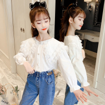 Girl White Shirt Spring Autumn Money Slim doll collar Childrens fall Womens CUHK Tong Autumn Costume Blouse Cardiovert