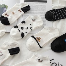 Socks summer thin womens socks Korean version of ins tide socks black and white stripes cartoon light socks Japanese cute boat Socks