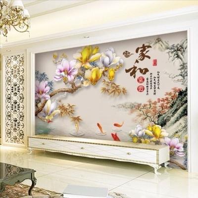 3d TV background wall wallpaper bedroom wallpaper stickers new Chinese Wall cloth 5D three-dimensional seamless mural 8D film and television Wall