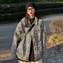 2021 New coat women tide ins autumn wild students Korean loose zebra pattern explosive denim jacket women