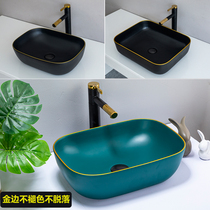 Read wind lotus ceramic table basin Wash basin Household rectangular art basin Bathroom sink Black light luxury style