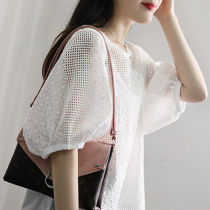 Cotton Super fairy hollow bubble sleeve lace shirt short sleeve women 2021 summer New loose slim coat foreign style small shirt