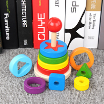 Wooden rainbow tower set stacking music Color shape matching ferrule stacking column stacking Childrens educational power toy