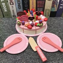Wooden baby simulation role-playing cut double-layer toy Strawberry House birthday toy puzzle cake
