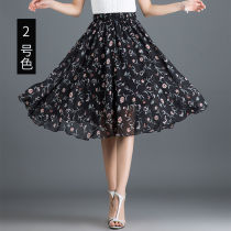 Chiffon skirt womens spring and summer Korean version of long high waist A- line dress color dress fairy dress