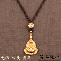 Gold hanging neckline jade pendant gold Buddha jade card emerald pendant rope male and female necklace rope rope sling rope with honey wax pendant rope