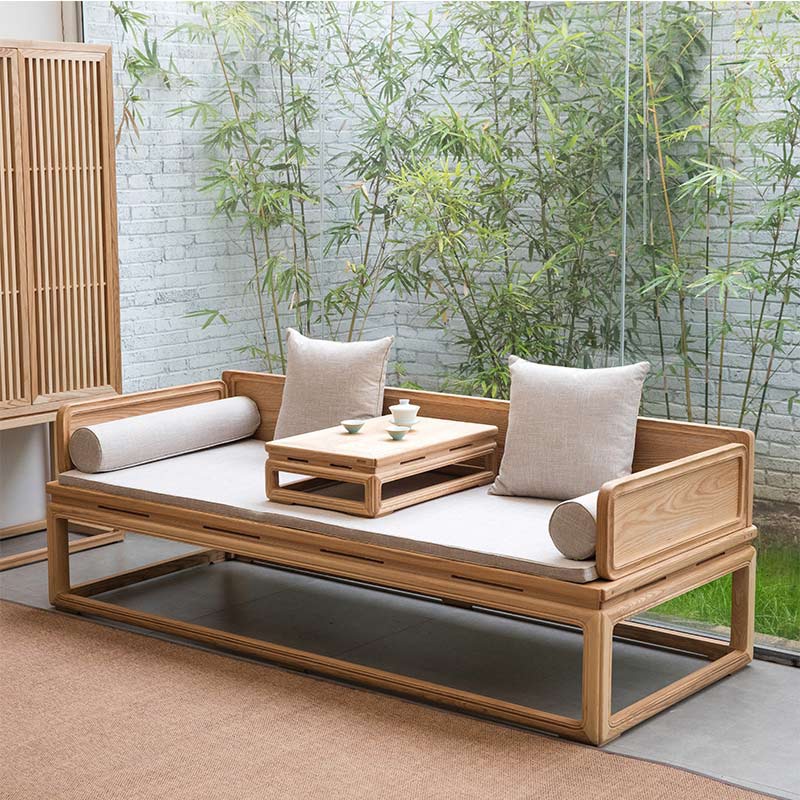 New Zen New Chinese style Paint-free ash wood Arhat bed Black Walnut Vintage antique solid wood sofa bed Beauty sofa