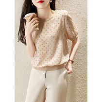 French silk coat womens summer dress new thin design sense niche short sleeve foreign-style printed mulberry silk shirt tide