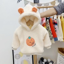 Girls sweater plus velvet winter clothing Korean version of the foreign style baby 2022 new boys and girls baby thickened hooded top