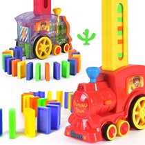 Domino electric car automatic licensing display transparent small train building block educational childrens toys