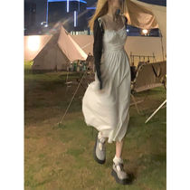 Suspender dress female 2021 New French style Japanese long backless beautiful white first love A- line dress summer