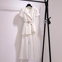 Slim short sleeve two-piece female 2021 new summer size womens fat sister 200 Jin Belly Belly suit