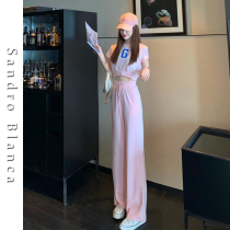 Sandro Blanca Method Casual Sports Suit Womens Summer High Waist Display Slim Fried Street Broadlegged Pants Two Sets