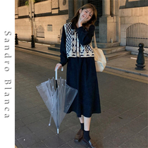 Sandro Blanca French retro doll collar dress set female autumn temperament two-piece vest