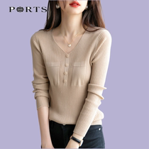 Precious thin and thin inner lap knit blouse 2022 spring autumn new v collar for undershirt womens sweater a