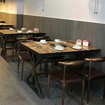 Hot pot restaurant table barbecue barbecue table and chair combination custom hot pot table induction cooker all-in-one commercial skewered pot