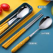 Stainless steel pieces storage chopsticks box single-packed human-packed spoon rusty set of learning to carry tableware for strangers with three sets of a cute pole
