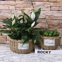 Straw woven rattan flower pot Wicker flower arrangement basket handmade large woven portable green plant creative pastoral bamboo weaving