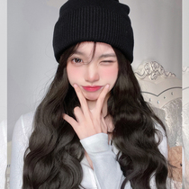 Big wave wig hat one autumn and winter 2021 explosive womens fashion new long hair full head wig set