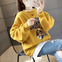 Korean version of loose sweater fake Two ins tide clothes women plus velvet thickened 2020 winter New bf lazy wind