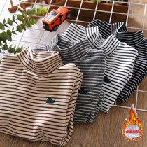 Boys and children plus velvet bottoming shirt girls autumn and winter children double-sided velvet warm high collar long sleeve T-shirt jacket