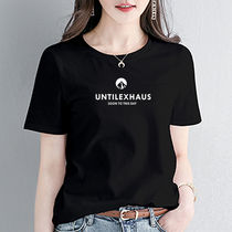 Summer new womens large size cotton short sleeve T-shirt female summer letter print loose Korean version of ins tide round neck top
