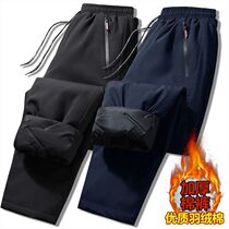 Down pants mens winter wear plus velvet thick rubber duck velvet pants outdoor sports warm straight cotton pants cold pants