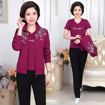 361 middle-aged and elderly mother Sports suit women spring and autumn three-piece Jordan large size slim print casual wear