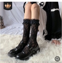 Black pile stockings lolita lolita lace Japanese jk hollow mesh socks soft sister female middle tube socks