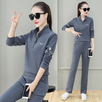 Straight pants fashion half zipper sweater two-piece women's casual sportswear suit 2021 spring and autumn new running suit