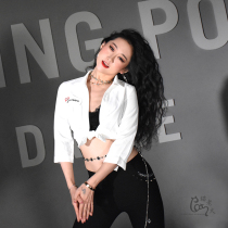 Cat boss belly dance coat female 2021 New Summer chiffon dance practice clothing long sleeve short white shirt