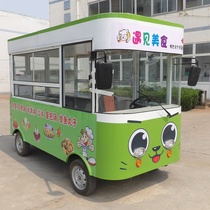 Mobile snack car multifunctional breakfast car food truck electric four-wheel antique wood grain car Malatang barbecue iron plate