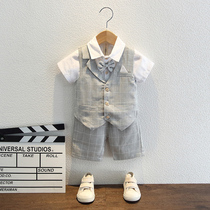 Boys dress suit summer baby short sleeve suit birthday costume host British style childrens suit