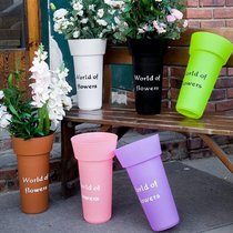 Wake Flower Bucket Florist Special Large Deepwater Household Plastic Flower Bucket High-grade Flower Barrel French Transparent High Barrel