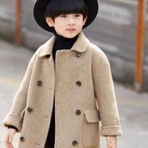 Boys double face cashmere big coat children Jacket Thickened baby foreign air medium length plus cotton autumn and winter style windsuit