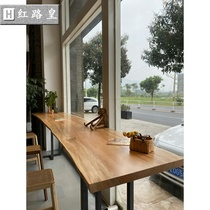 Solid wood bar table Household balcony wall narrow table Long table Milk tea shop bar high foot table and chair combination 