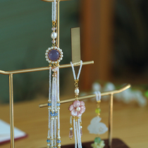 Classical cheongsam press pearl pendant antique jade butterfly long tassel pendant accessories National style exquisite tea suit Han