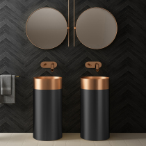 Two-color stainless steel creative round column washbasin Nordic wind column Basin Integrated floor-standing wash basin