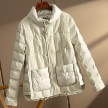 Hong Kong Tide brand light goose down jacket women 2021 Winter New Press strip handmade bead chain 90 velvet stand collar coat