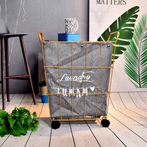 Nordic style wrought iron clothes basket extra large storage basket with cover mobile toy bathroom household artifact washing basket simple