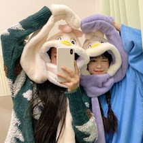 Chen Beile cute fluffy hats children autumn and winter scarves one cycling gloves three-piece bib keep warm