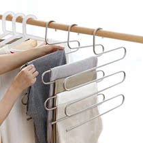 Stainless steel multifunctional magic S-shaped multi-layer pants rack hanging pants hanger wardrobe storage shelf pants hanger pants clip