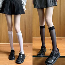 Black stockings summer thin calf socks half-tube transparent socks children half white short tube ins tide black silk