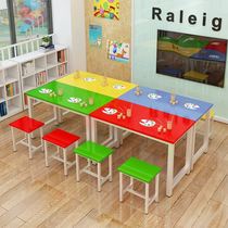 Learning table and chair kindergarten double glass table color multi-person cram school long table children painting table