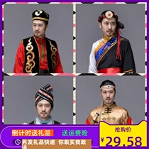 Tibetan headdress male Mongolian headwear denim hat men stage accessories minority headdress Xinjiang hat