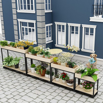 Iron simple modern flower stand anti-corrosion solid wood flower trough floor green plant flower pot flower box flower bed partition