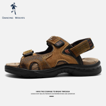 Dancing with wolves in cool shoes Mens summer outwear genuine leather mens cars high-end men sports casual Roman beach shoes
